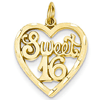 14kt Yellow Gold 5/8in Heart Sweet 16 Charm