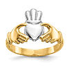 14k Yellow Gold And Rhodium Claddagh Ring