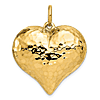 14k Yellow Gold Puffed Hammered Heart Pendant 1in