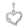 14k White Gold Open Heart Pendant with Small Satin Heart 3/4in