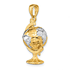14k Yellow Gold 3-D Moveable Globe Pendant with Rhodium 7/8in