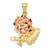 14k Two-Tone Gold Diamond-Cut Flower Pendant with Satin Finish