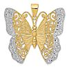 14k Yellow Gold Rhodium Diamond-Cut Filigree Butterfly Pendant 1 1/2in