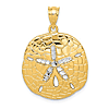 14k Yellow Gold Rhodium Diamond-Cut Sand Dollar Pendant 3/4in
