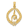 14k Yellow Gold Gymnast Pendant with Leaf Frame 3/4in