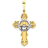 14k Two-Tone Gold 1 3/8in Budded Claddagh Cross Pendant