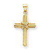 14k Yellow Gold 1in Beaded Cross Pendant with Wrapped Center