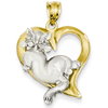 14k Two-tone Gold Cat in Heart Pendant 3/4in