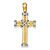 14k Two-tone Gold 1 1/8in Fancy Textured Wrapped Cross Pendant