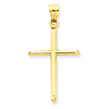 14k Yellow Gold Slender Beveled Cross Pendant 1in