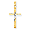 14k Two-tone Gold 1 1/4in Crucifix Pendant with Wood Texture