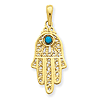 14kt Yellow Gold 1in Turquoise Filigree Chamseh Pendant