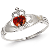 14kt White Gold Claddagh Ring with Red CZ