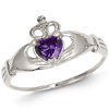 14kt White Gold Claddagh Ring with Purple CZ