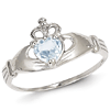 14kt White Gold Claddagh Ring with Aquamarine CZ