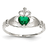 14kt White Gold Claddagh Ring with Emerald CZ