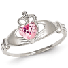14kt White Gold Claddagh Ring with Pink CZ