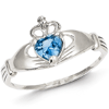 14kt White Gold Claddagh Ring with Blue Topaz CZ