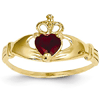 14kt Yellow Gold Claddagh Ring with Red CZ