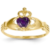 14kt Yellow Gold Claddagh Ring with Purple CZ