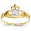 14kt Yellow Gold Claddagh Ring with Aquamarine CZ