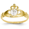 14kt Yellow Gold Claddagh Ring with White CZ