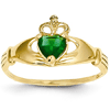 14kt Yellow Gold Claddagh Ring with Emerald CZ