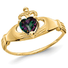 14k Yellow Gold Claddagh Ring with Alexandrite Purple CZ