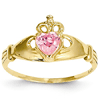 14kt Yellow Gold Claddagh Ring with Pink CZ