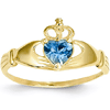 14kt Yellow Gold Claddagh Ring with Blue Topaz CZ