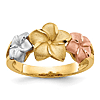 14k Tri-color Gold Plumeria Ring