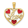 14k Yellow Gold Red Enameled Hearts Love Pendant 5/8in