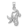 14k White Gold Starfish and Seahorse Pendant 3/4in