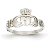 Open Back Claddagh Ring With Grooves 14k White Gold