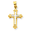 14k Two-tone Gold 11/16in Hollow Budded Cross Pendant