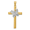 14k Two-tone Gold Butterfly Cross Pendant 1.5in