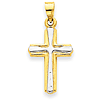 14k Yellow Gold and Rhodium 3/4in Crusader Cross Pendant