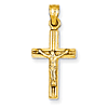 14k Yellow Gold Hollow Crucifix Pendant with Grooves 3/4in