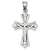 14k White Gold Hollow Reversible Fleur de Lis Crucifix Cross 1in