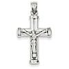 14k White Gold 1in Hollow Reversible Crucifix Cross Pendant