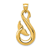 14k Curved Whale Tail Pendant 1in