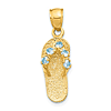 14k Yellow Gold Aquamarine CZ Flip Flop Pendant