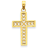 14k Yellow Gold Filigree Cross Pendant with Hearts 3/4in