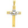 14kt Two-tone Gold 1 1/2in Claddagh Cross with Hearts
