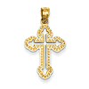 14k Yellow Gold Cut-out Budded Cross Pendant with Beaded Border 3/4in