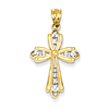 14k Yellow Gold and Rhodium Diamond-cut Cross 15/16in