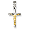 14kt Two-tone Gold 3/4in Hollow Crucifix Charm
