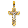 14k Tri-Color Gold Diamond-Cut Crucifix Pendant 1in