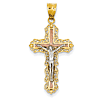 14k Tri-Color Gold 1 1/4in Diamond-cut Crucifix Pendant