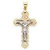 14kt Tri-Color Gold 1 1/2in Diamond-Cut Crucifix Pendant